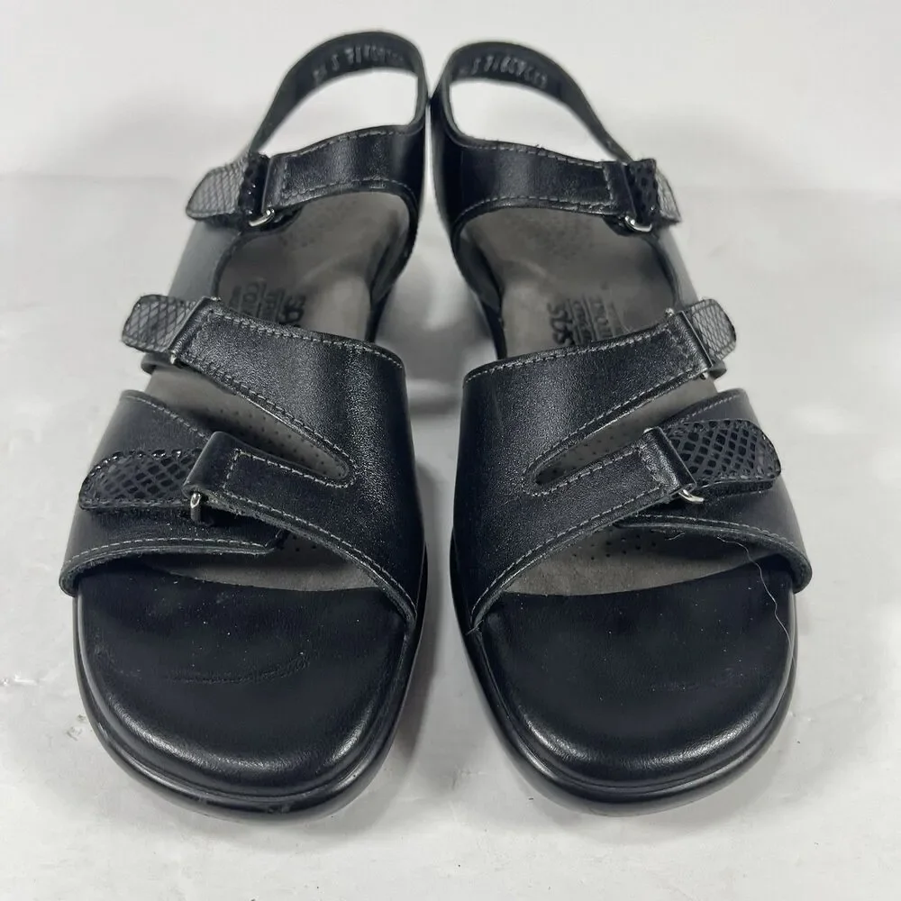 SAS Duo Women’s Black Leather Comfort Sandals Triple Strap Slides Size 8.5